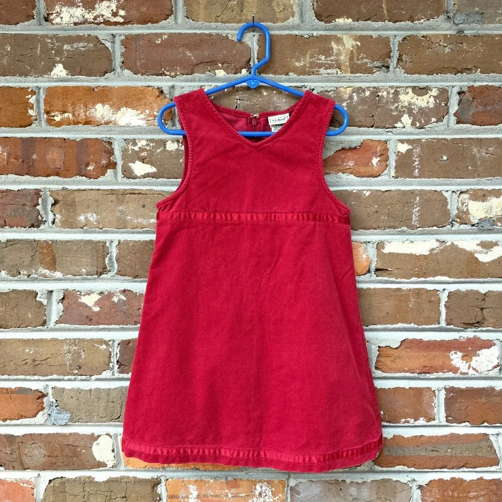 Vintage LL Bean Velvet Girls Dress Size 4 Red Cottagecore Christmas Fall Autumn